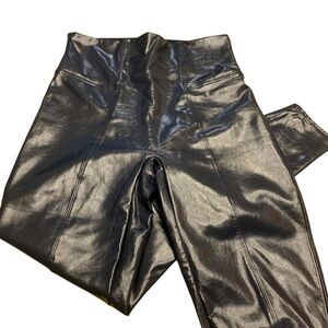 SPANX Glossy Navy Faux Leather Leggings Look New M